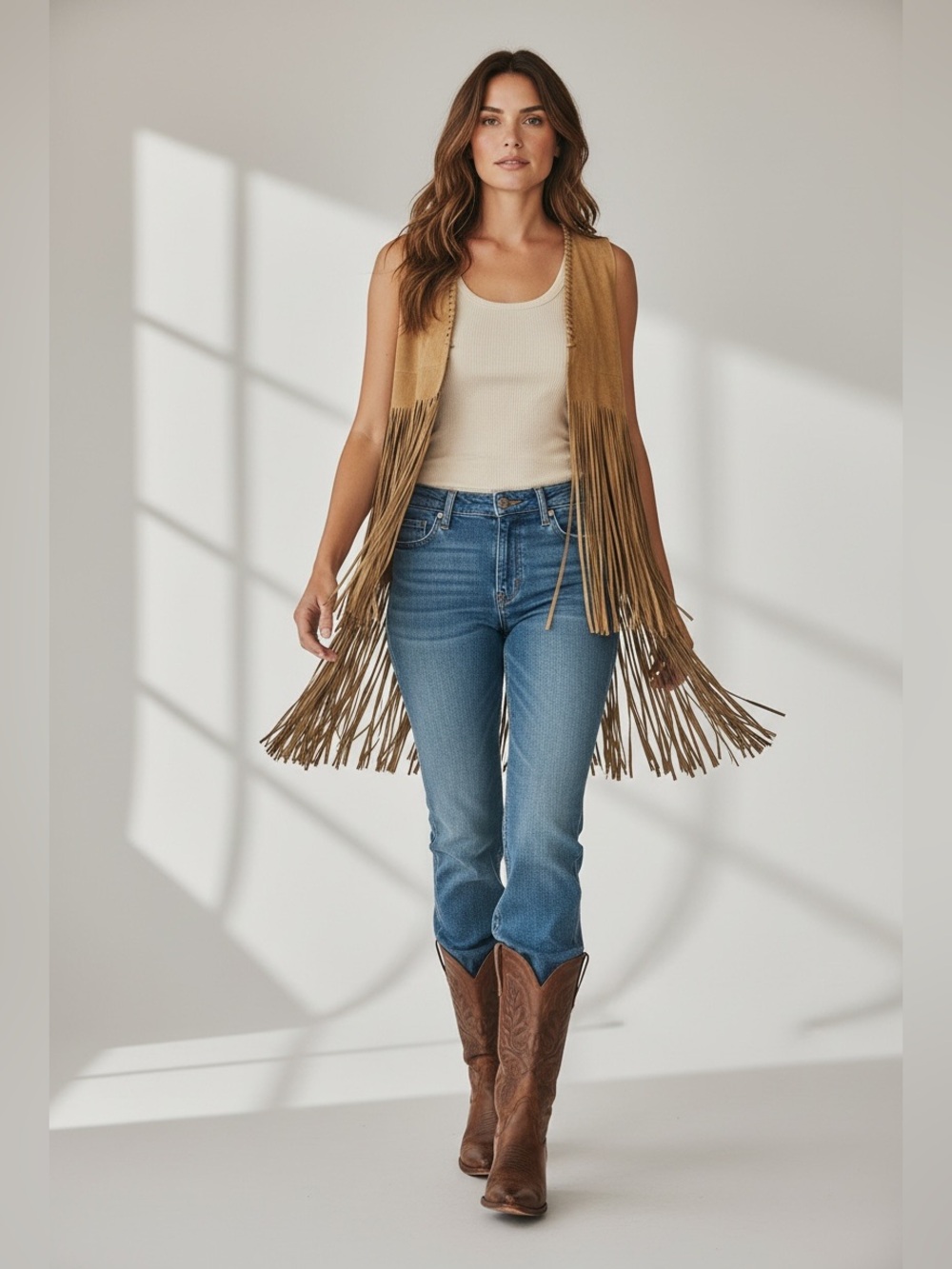 Retro 70s Faux Suede Fringe Vest Western Boho Cowgirl Size XXL